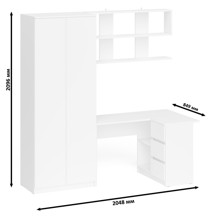 Домашние кабинеты, Угловой компьютерный стол Мори МС-16 правый с навесной полкой и шкафом две двери