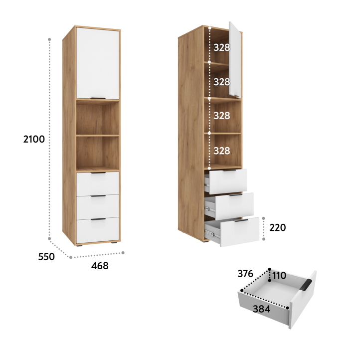 Шкафы одностворчатые, Пенал Оптима ОП-03