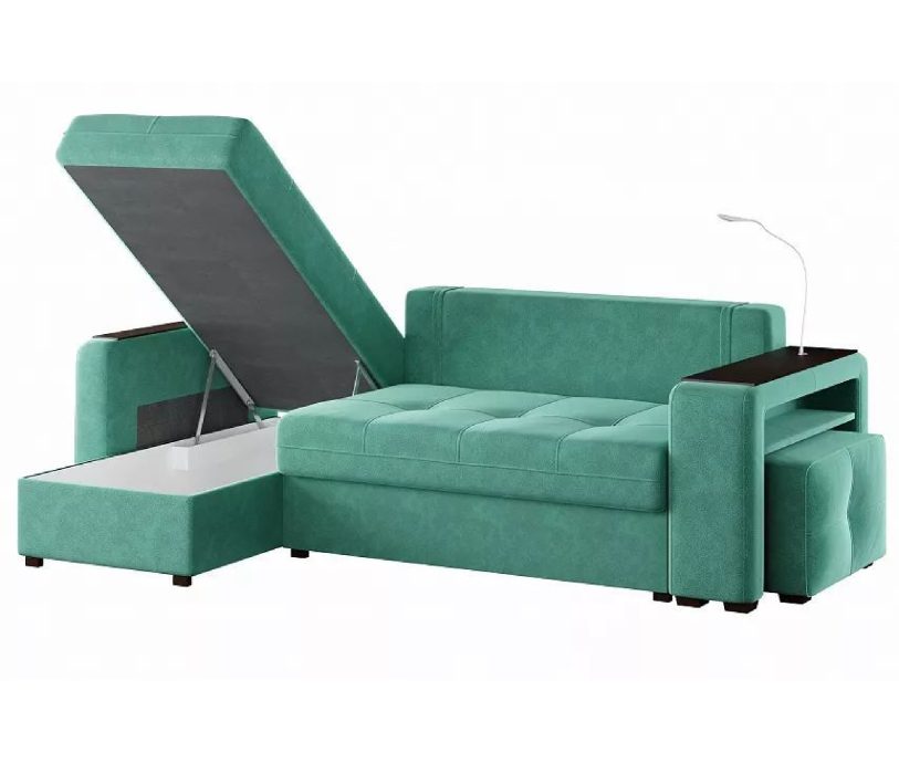 Диваны угловые в гостиную, Диван-кровать угловой Smart 4 пуф справа Велюр