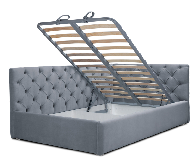 Мягкая кровать, Кровать с мягким изголовьем угловая Оливия 1200 с подъемным механизмом, микровелюр