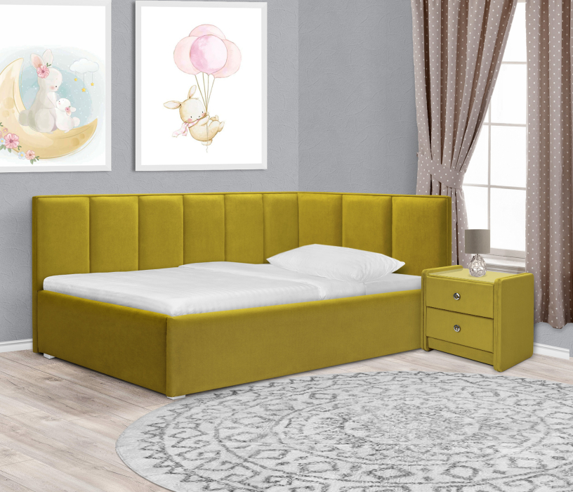 Мягкая кровать, Кровать с мягким изголовьем угловая Лайф 900, велюр