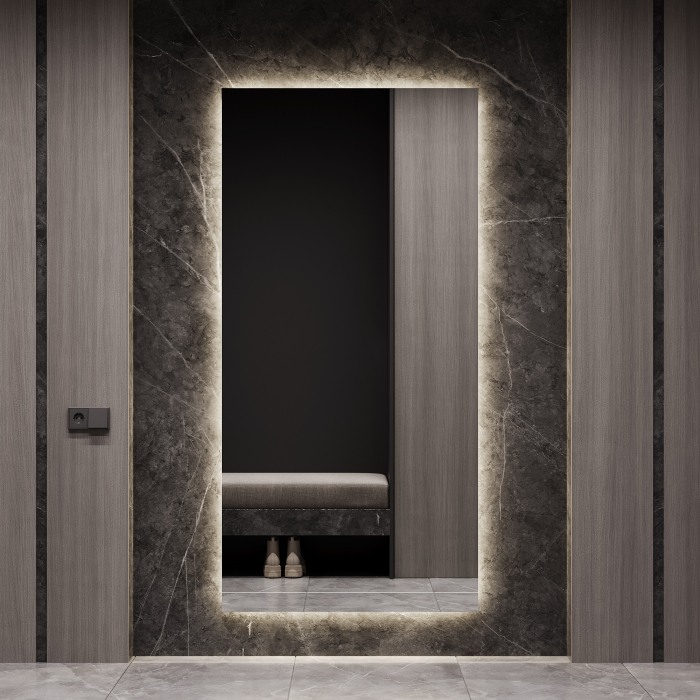 Зеркала в спальню, Зеркало с нейтральной подсветкой GENGLASS HALFEO NF LED XL,  с проводом 96х196 см