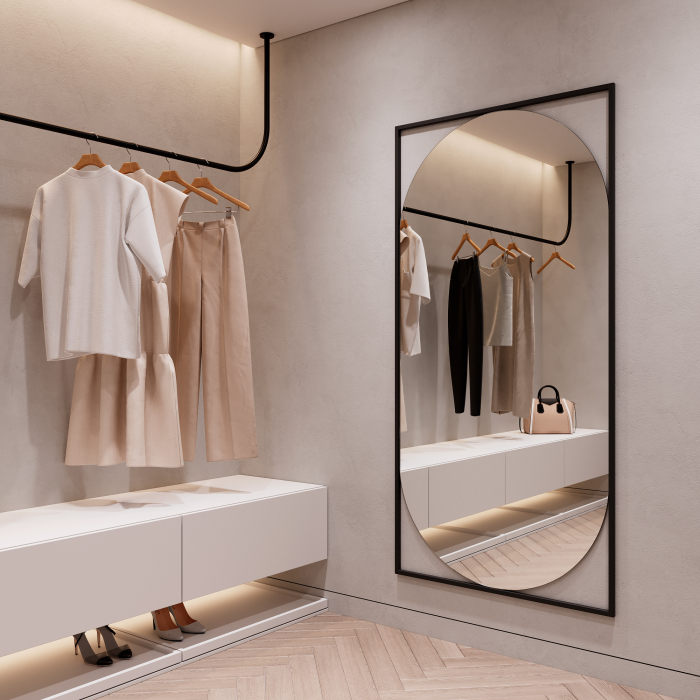 Зеркала в спальню, Дизайнерское настенное напольное зеркало GENGLASS Kvaden XL в металлической раме