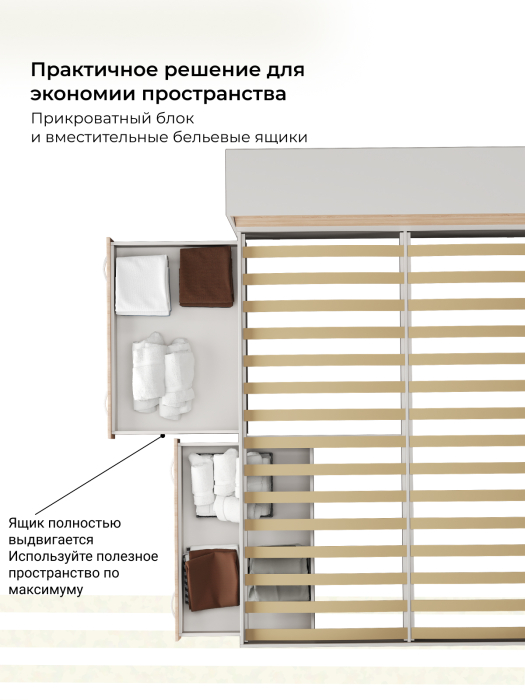 Кровати, Кровать Виктория с прикроватным блоком и ящиками 140х200