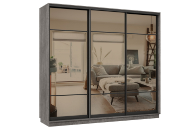 Шкаф-купе Премьер 34 (11ЗБ;11ЗБ;11ЗБ) фасады зеркало бронза/трёхдверный//Профиль чёрный муар