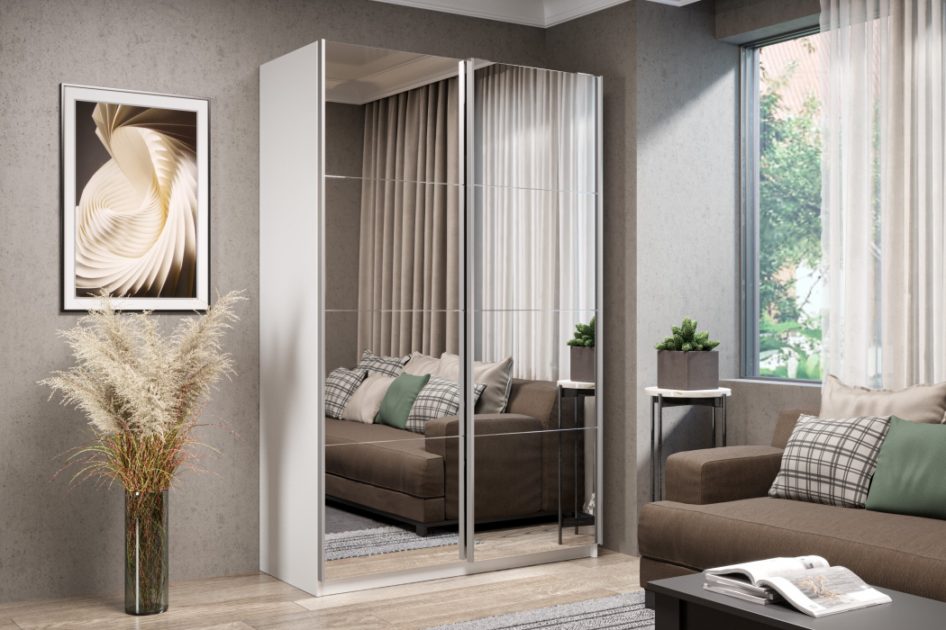 Шкафы-купе 2-х дверные, Шкаф-купе Smart 1422 2х дверный (фасады зеркало) профиль серебро