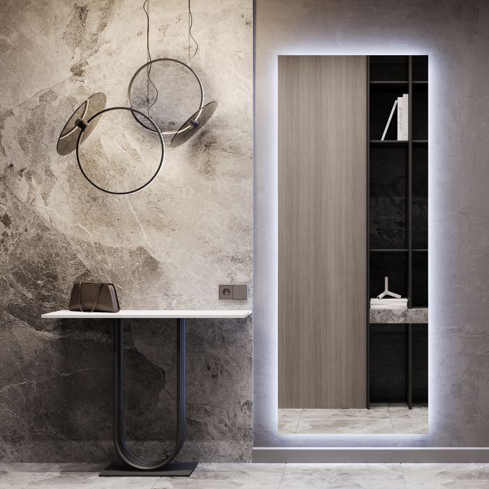 Зеркала в спальню, Прямоугольное зеркало большое 199х79 см, с холодной подсветкой HALFEO Slim NF LED XL