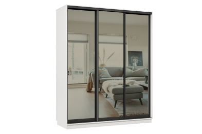 Шкаф-купе Премьер 23 (01ЗГ;01ЗГ;01ЗГ) фасады зеркало графит/трёхдверный/Профиль чёрный муар