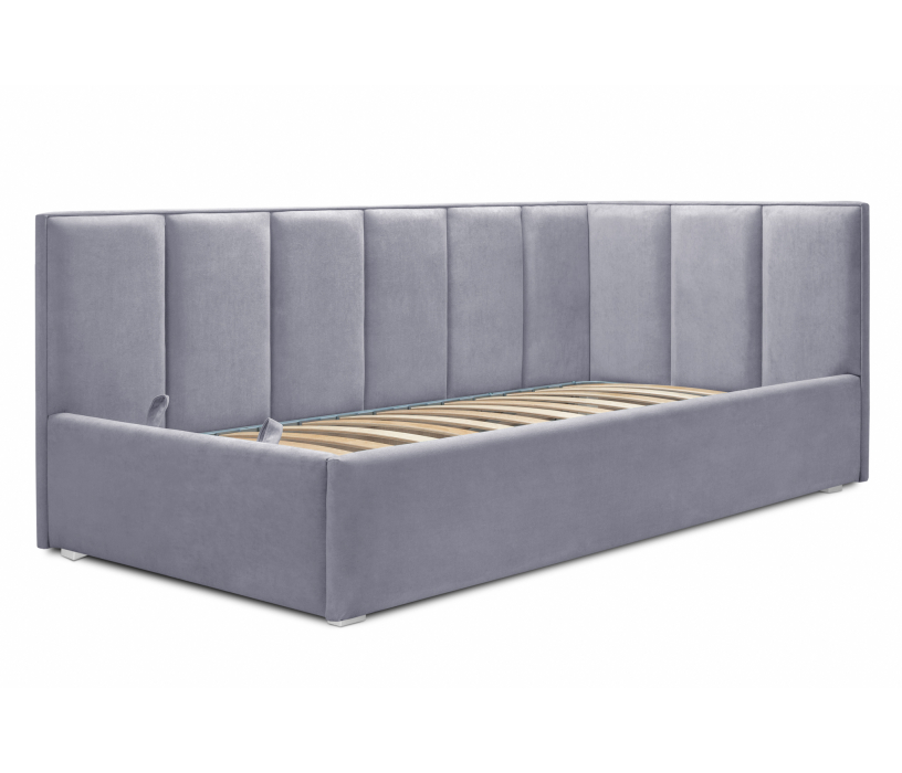 Мягкая кровать, Кровать с мягким изголовьем угловая Лайф 140 с подъемным механизмом, микровелюр