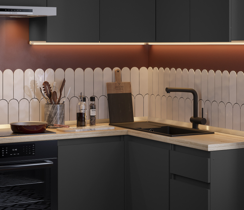 Кухонные гарнитуры, Кухонный гарнитур Леон угловой 210х140 см, диамант серый