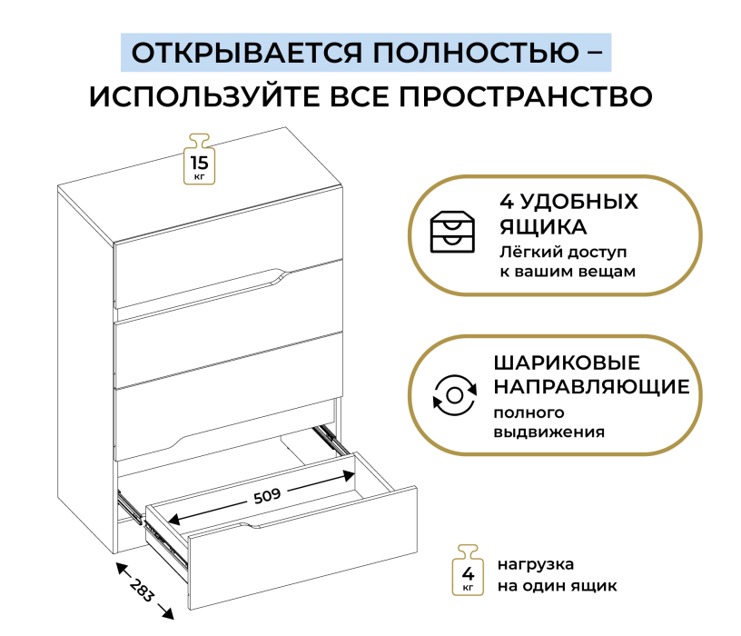 Комоды, Комод 4 ящика Нова СБ-3625