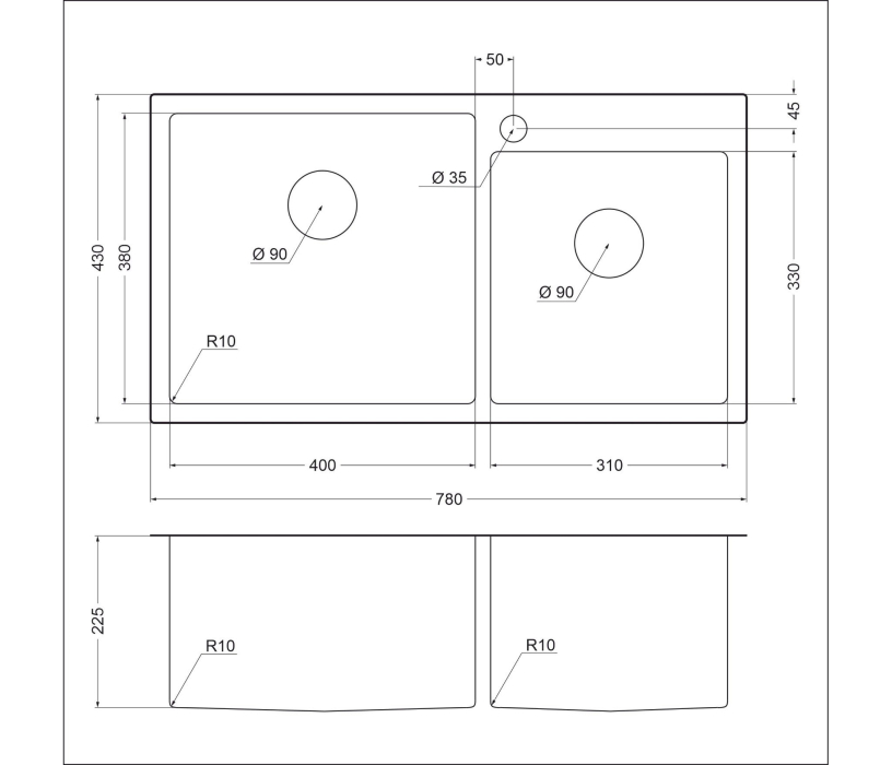 Кухонные мойки, Мойка универсального монтажа EMB-210 PVD Nano