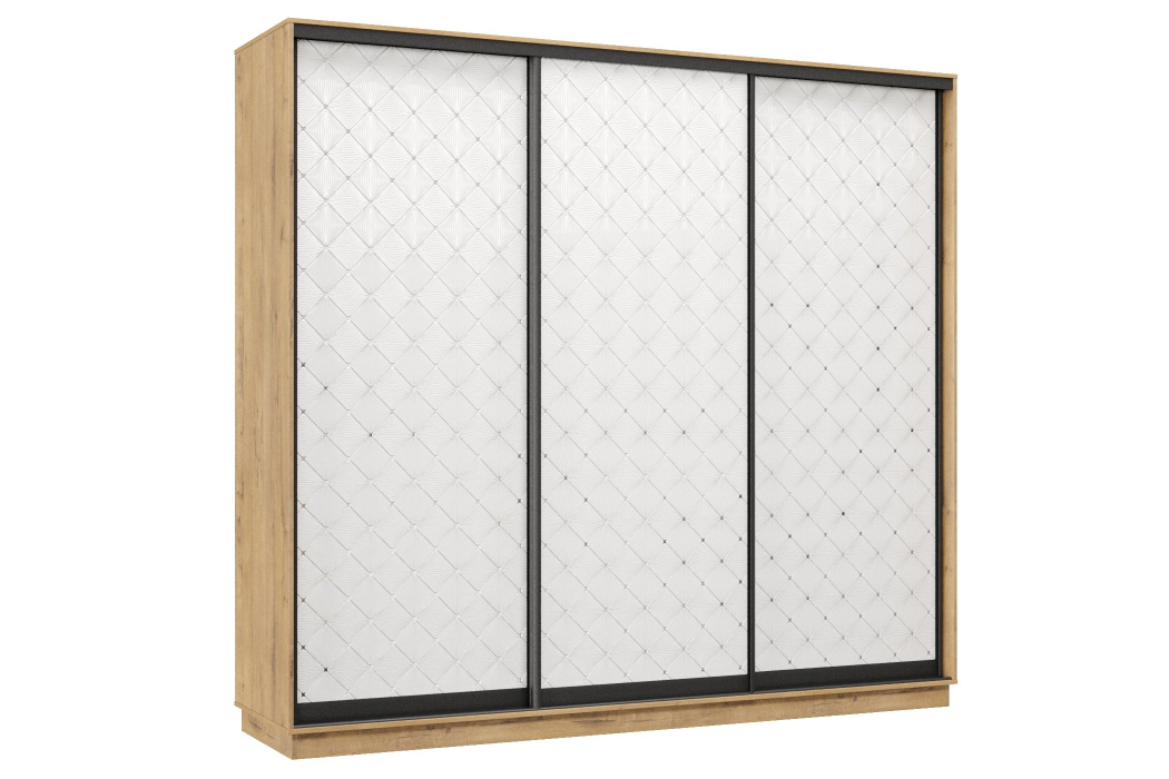 Шкафы-купе 3-х дверные, Шкаф-купе Премьер 57  (01РБ;01РБ;01РБ) фасады ромб белый/трёхдверный/Профиль чёрный муар