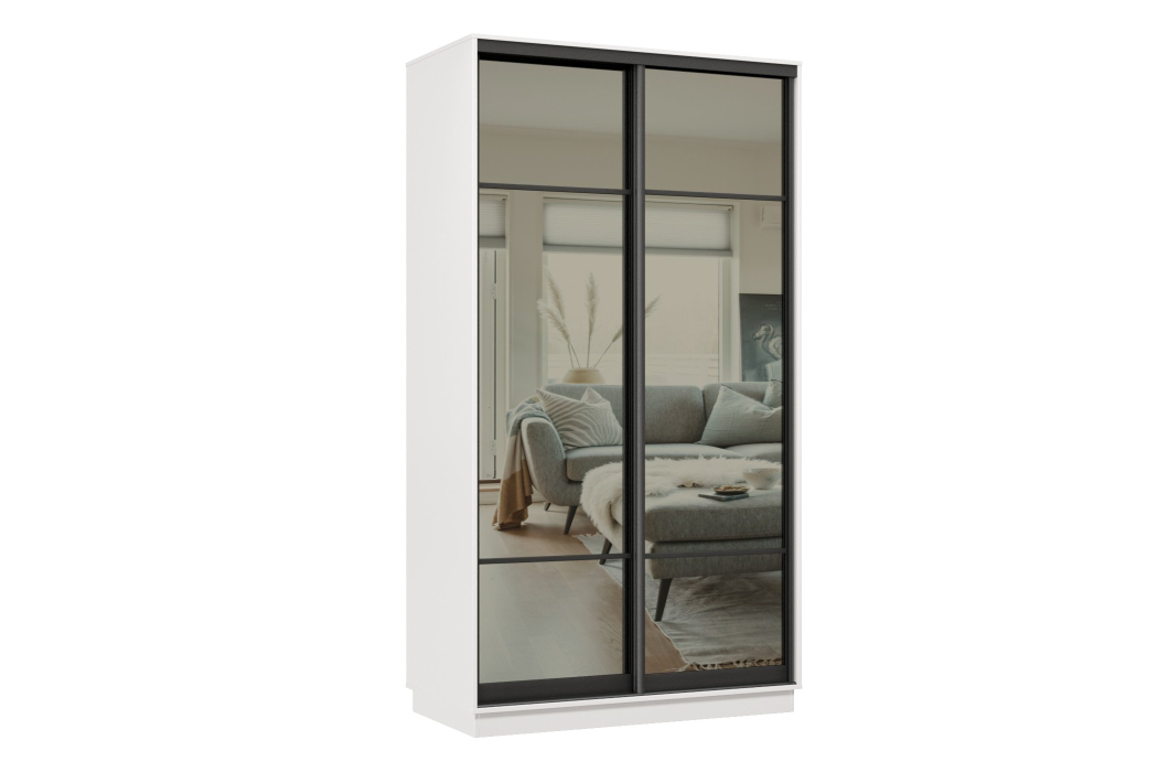 Шкафы-купе 2-х дверные, Шкаф-купе Премьер 11 (11ЗГ;11ЗГ) фасады зеркало графит/двухдверный/Профиль чёрный муар