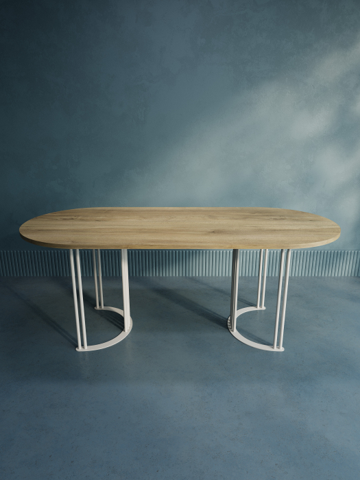 Обеденные столы, Стол овальный обеденный с белым металлическим подстольем VIOLUR 200