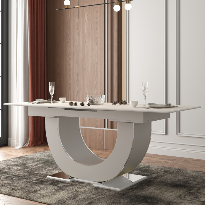 Обеденные столы, Стол Монако, столешница керамогранит (1600/2000х900х820) серебро