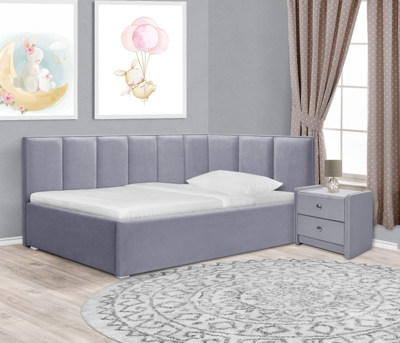 Мягкая кровать, Кровать с мягким изголовьем угловая Лайф 900, велюр