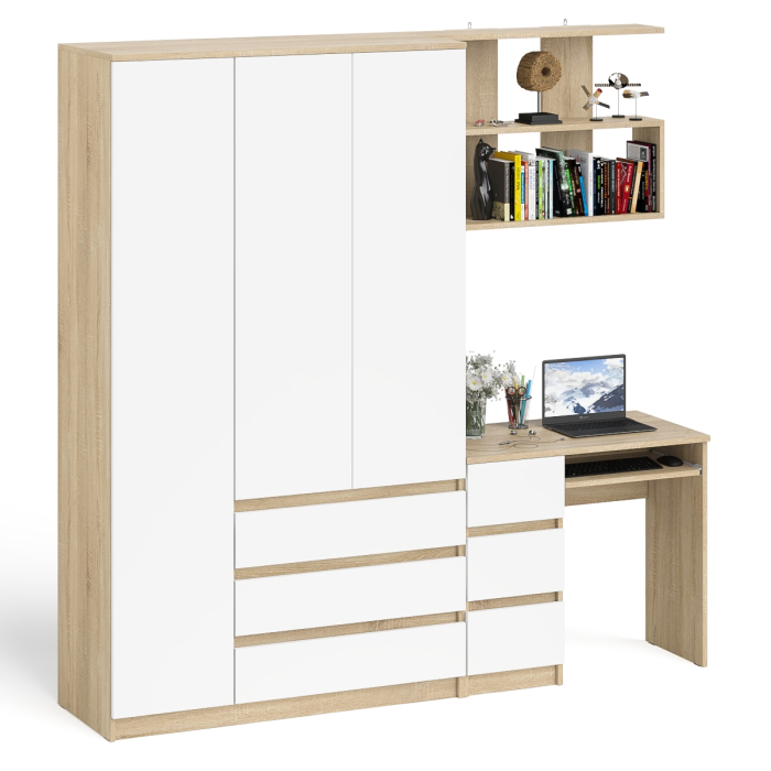 Домашние кабинеты, Стенка для школьника Мори из стола компьютерного МС-6 левого шкафа-комода и полки