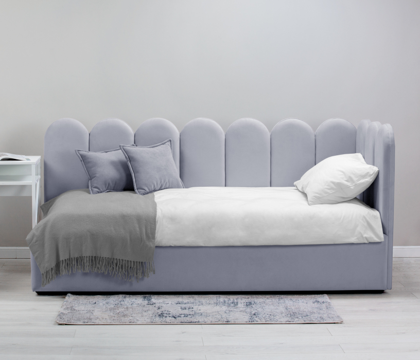 Мягкая кровать, Кровать с мягким изголовьем Мия 90 с подъемным механизмом, микровелюр