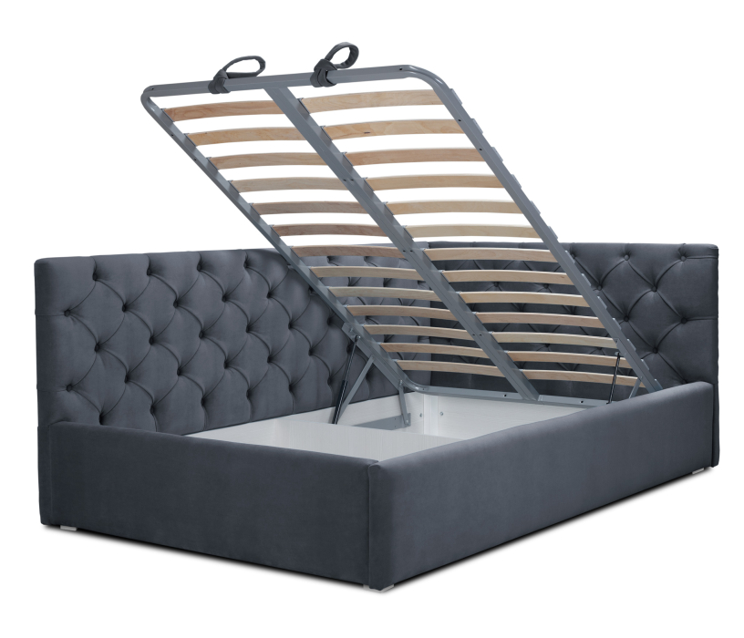 Мягкая кровать, Кровать с мягким изголовьем угловая Оливия 1200 с подъемным механизмом, микровелюр