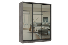 Шкафы-купе 3-х дверные, Шкаф-купе Премьер 21 (11ЗГ;11ЗГ;11ЗГ) фасады зеркало графит/трёхдверный/Профиль чёрный муар