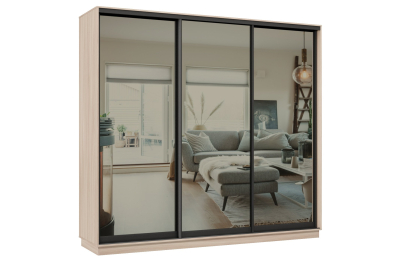 Шкаф-купе Премьер 33 (01ЗГ;01ЗГ;01ЗГ) фасады зеркало графит/трёхдверный/Профиль чёрный муар