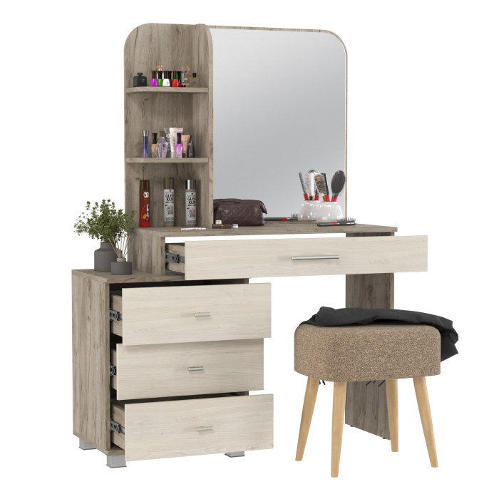 С зеркалом, Туалетный столик Оливия и банкетка с прямоугольным сиденьем Полли