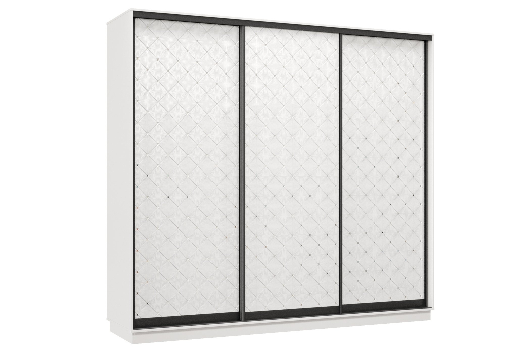 Шкафы-купе 3-х дверные, Шкаф-купе Премьер 60 (01РБ;01РБ;01РБ) фасады ромб белый/трёхдверный/Профиль чёрный муар