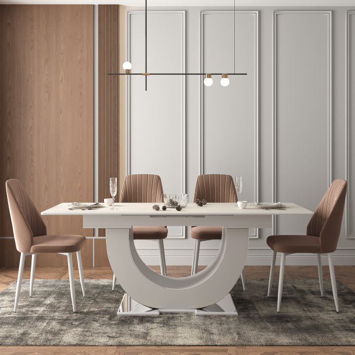 Обеденные столы, Стол Монако, столешница МДФ (1600/2000х900х820) серебро