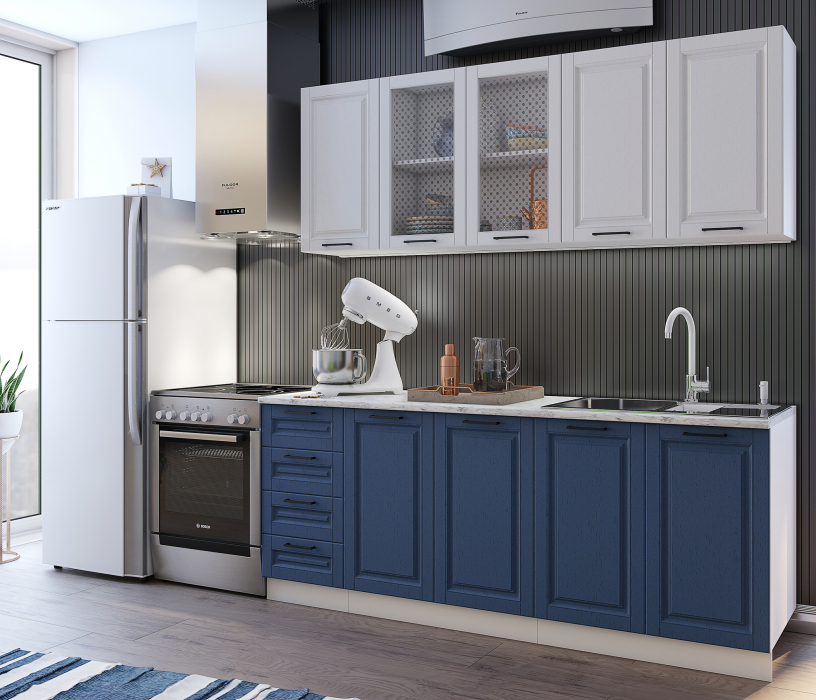 Кухня 2 метра, Кухня Вита 2,0 м Белый/Индиго МДФ