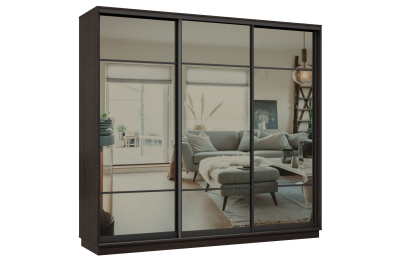 Шкаф-купе Премьер 33 (11ЗГ;11ЗГ;11ЗГ) фасады зеркало графит/трёхдверный/Профиль чёрный муар