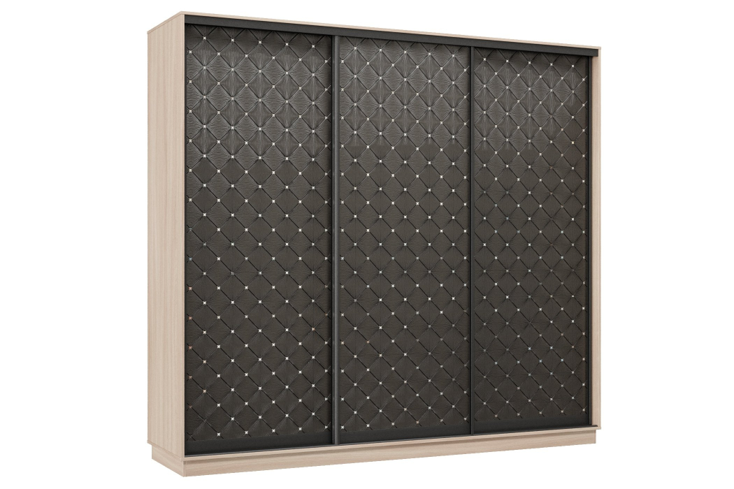 Шкафы-купе 3-х дверные, Шкаф-купе Премьер 57 (01РЧ;01РЧ;01РЧ) фасады ромб чёрный/трёхдверный/Профиль чёрный муар
