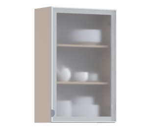 Регина РП-160 Полка Песочный/Витрина алюминий Белый глянец/стекло Сатин