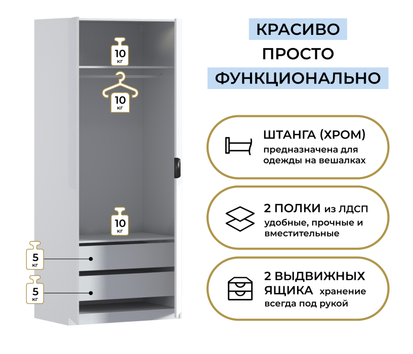 В спальню, Шкаф двухдверный Макс 1000 мм, вариант №3 (ЛДСП/МДФ)