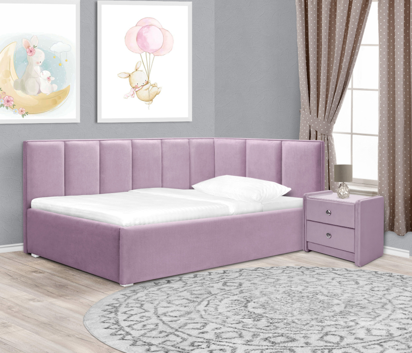 Мягкая кровать, Кровать с мягким изголовьем угловая Лайф 900, велюр