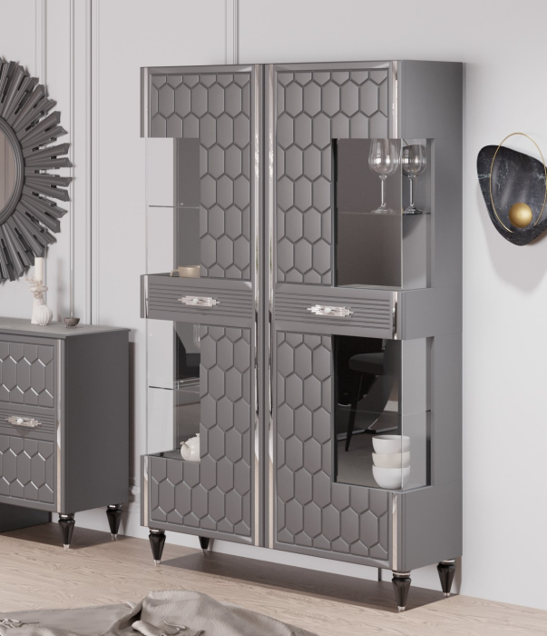 Витрины, Шкаф витрина со стеклом 110х45х200 см 2-х дверный (серебро)