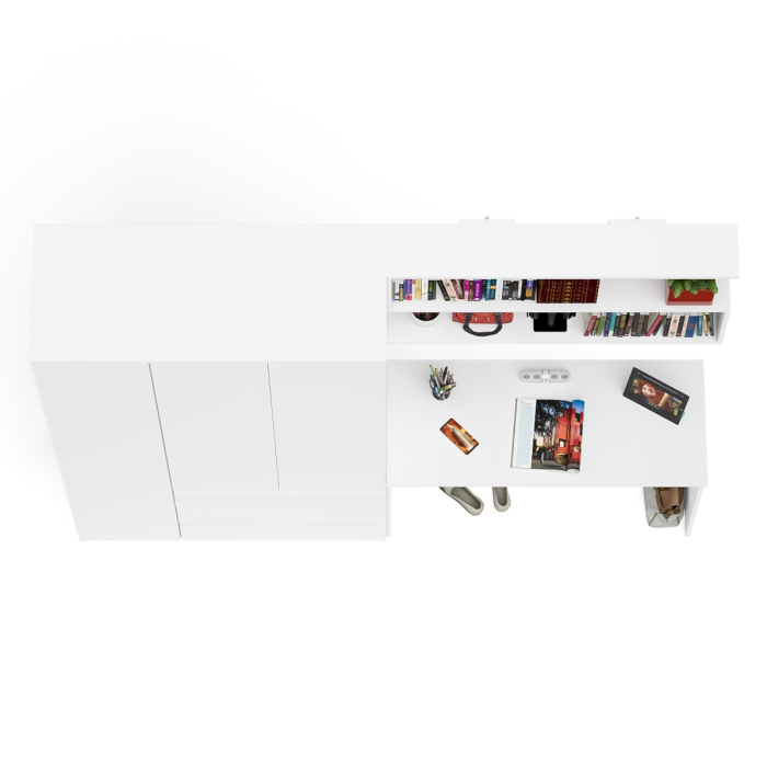Домашние кабинеты, Место для учёбы ребёнка Мори из письменного стола 1200, полки для книг и шкафа для одежды