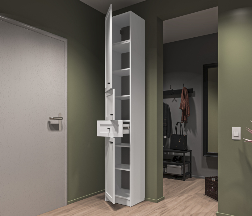 Прямые, Стеллаж Твин СБ-3372 Белый 236 см с глухим фасадом