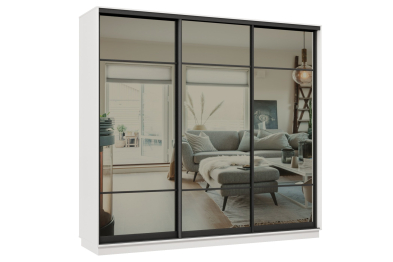 Шкаф-купе Премьер 34 (11ЗГ;11ЗГ;11ЗГ) фасады зеркало графит/трёхдверный/Профиль чёрный муар