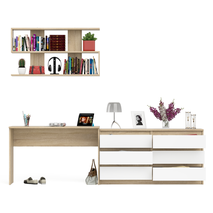 Домашние кабинеты, Письменный стол 1200 Мори с комодом на 6-ть ящиков и книжной полкой