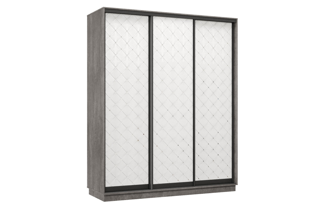 Шкафы-купе 3-х дверные, Шкаф-купе Премьер 24  (01РБ;01РБ;01РБ) фасады ромб белый/трёхдверный/Профиль чёрный муар