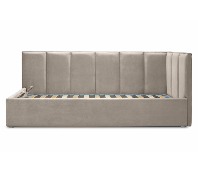 Мягкая кровать, Кровать с мягким изголовьем угловая Лайф 140 с подъемным механизмом, микровелюр