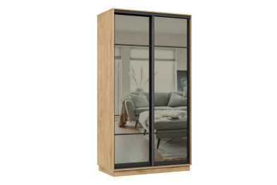 Шкаф-купе Премьер МИНИ 04 (11ЗГ;11ЗГ) фасады зеркало графит/двухдверный/Профиль чёрный муар