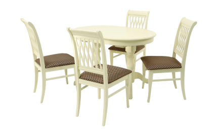 Обеденная группа стол Бизе со стульями Рич,слоновая кость, ромб коричневый