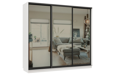 Шкаф-купе Премьер 57 (01ЗГ;01ЗГ;01ЗГ) фасады зеркало графит/трёхдверный/Профиль чёрный муар