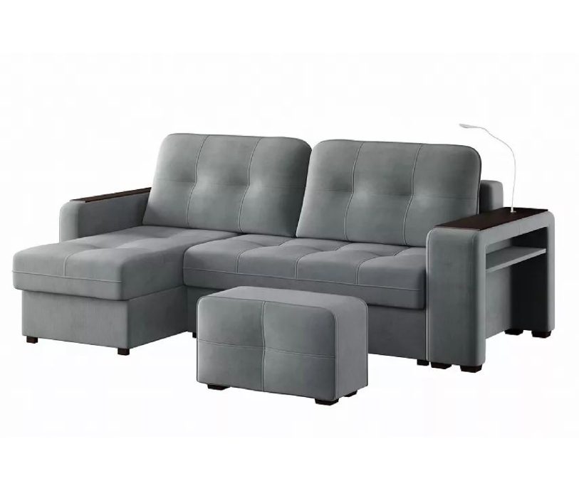 Диваны угловые в гостиную, Диван-кровать угловой Smart 4 пуф справа Велюр