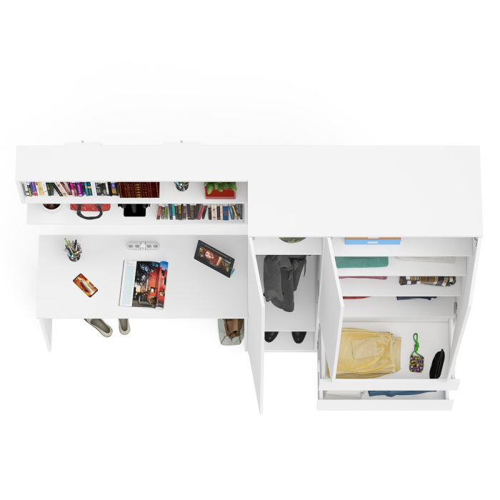 Домашние кабинеты, Место для учёбы ребёнка Мори из письменного стола 1200, полки для книг и шкафа для одежды