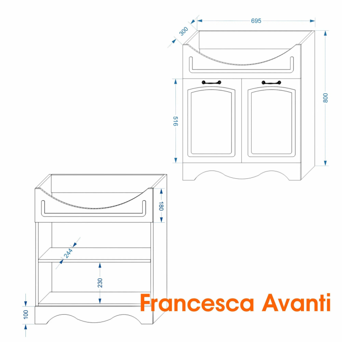 Тумбы с раковиной для ванны, Тумба с раковиной Francesca Avanti Империя 75, 2 двери, с подсветкой (ум. Элеганс 75)