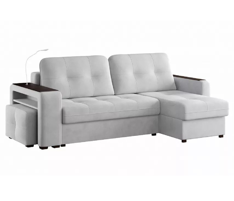 Диваны угловые в гостиную, Диван-кровать угловой Smart 4 пуф слева Велюр