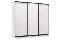 Шкафы-купе 3-х дверные, Шкаф-купе Премьер 34 (01РБ;01РБ;01РБ) фасады ромб белый/трёхдверный/Профиль чёрный муар
